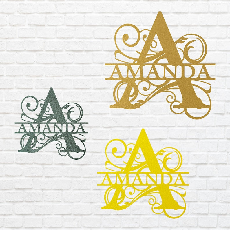 Split Monogram Metal Name Sign, Custom Name Sign
