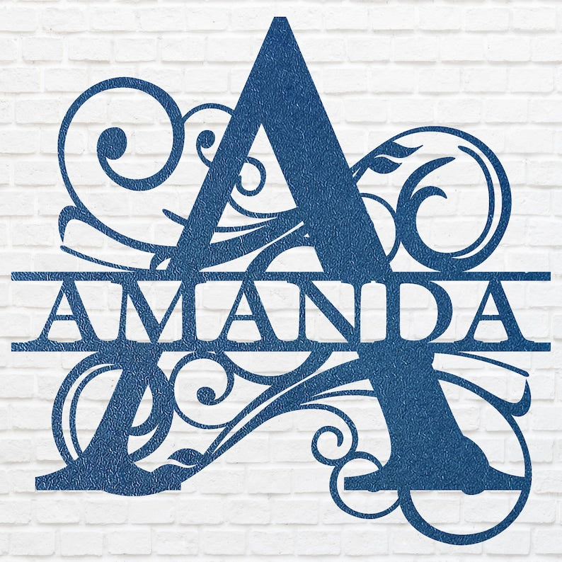 Split Monogram Metal Name Sign, Custom Name Sign