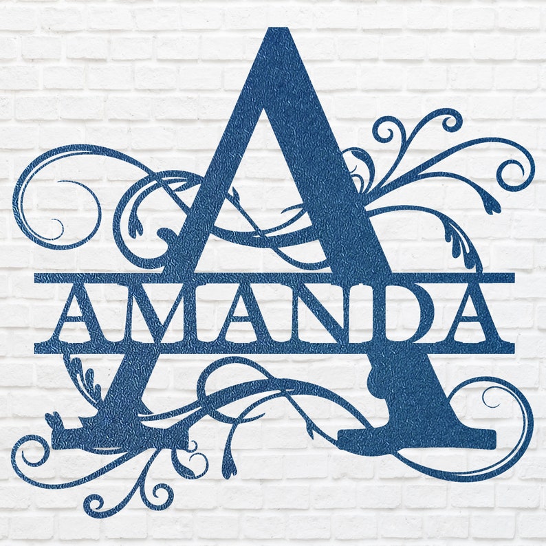 Split Letter Monogram Name Sign, Custom Metal Sign