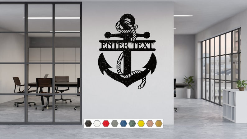 Custom Anchor Sign Black Metal Wall Art, Nautical Decor