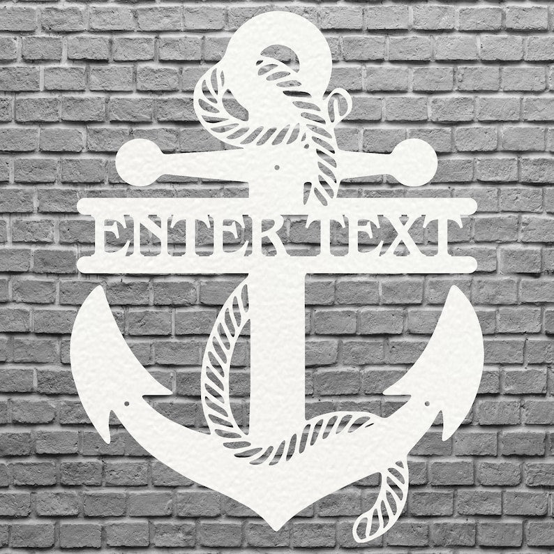 Custom Anchor Sign Black Metal Wall Art, Nautical Decor