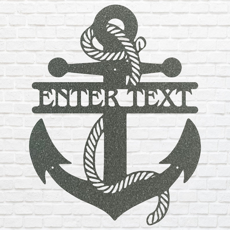 Custom Anchor Sign Black Metal Wall Art, Nautical Decor