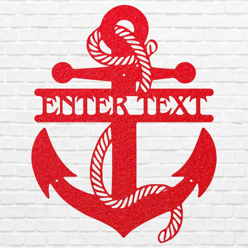 Custom Anchor Sign Black Metal Wall Art, Nautical Decor