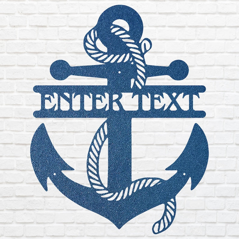Custom Anchor Sign Black Metal Wall Art, Nautical Decor