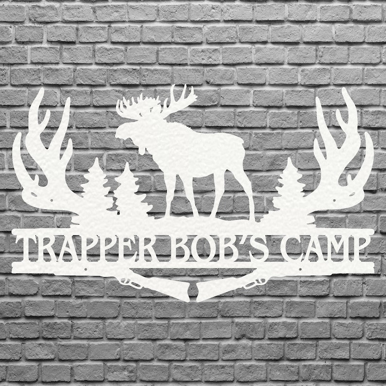 Moose with Antlers Metal Name Sign, Moose Gift