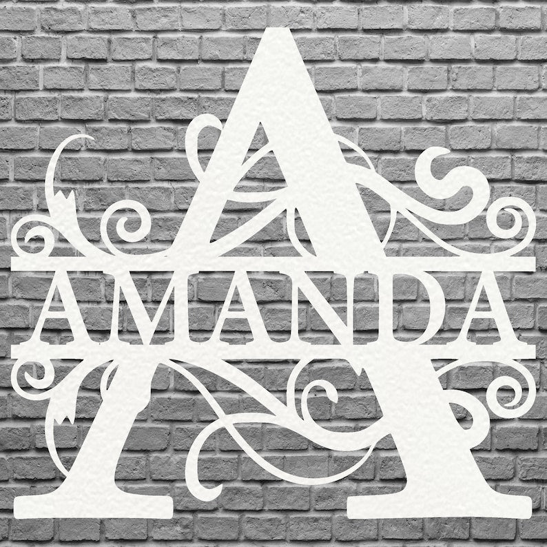 Custom Split Letter Monogram Sign Metal Wall Decor