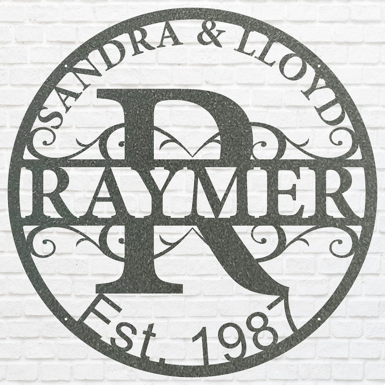 Circular Monogram Name Sign, Custom Metal Sign