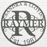 Circular Monogram Name Sign, Custom Metal Sign