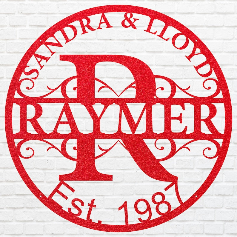 Circular Monogram Name Sign, Custom Metal Sign