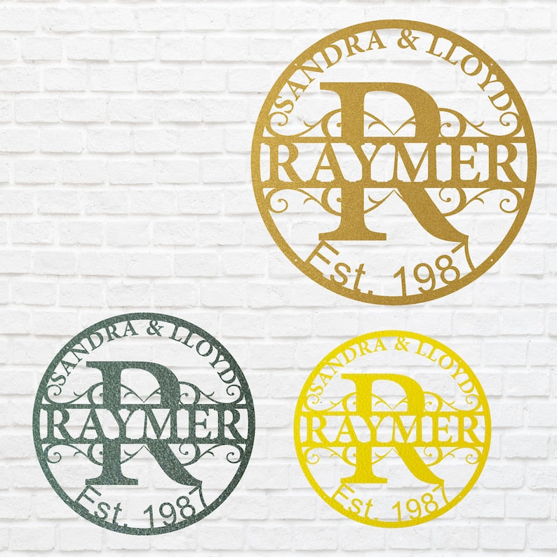 Circular Monogram Name Sign, Custom Metal Sign