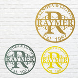 Circular Monogram Name Sign, Custom Metal Sign