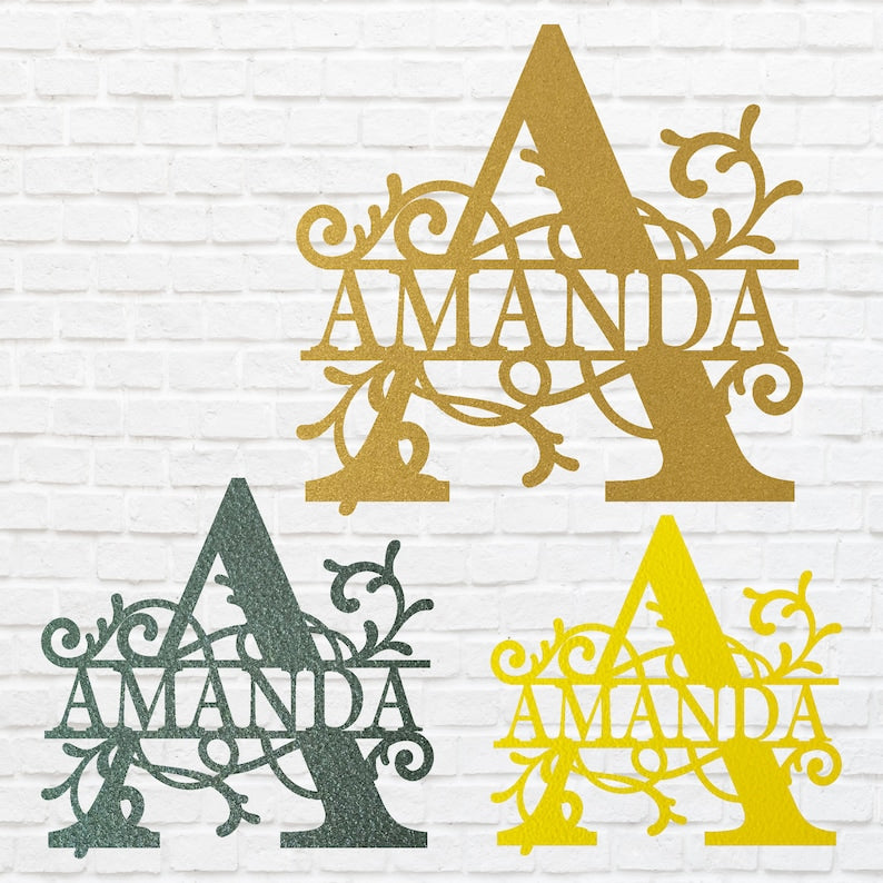 Custom Name Sign Black Metal Wall Art, Monogram Name Sign