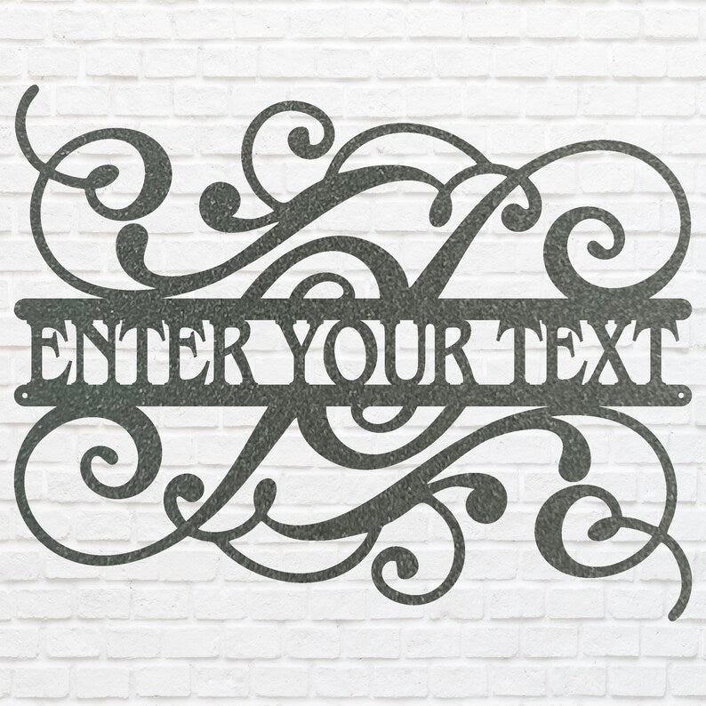 Custom Floral Sign Metal Wall Art, Split Monogram Sign