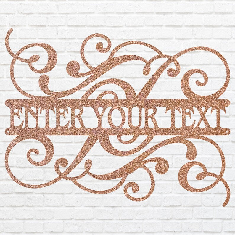 Custom Floral Sign Metal Wall Art, Split Monogram Sign