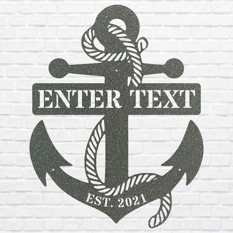 Personalized Anchor Sign Black Metal Wall Art, Nautical Decor