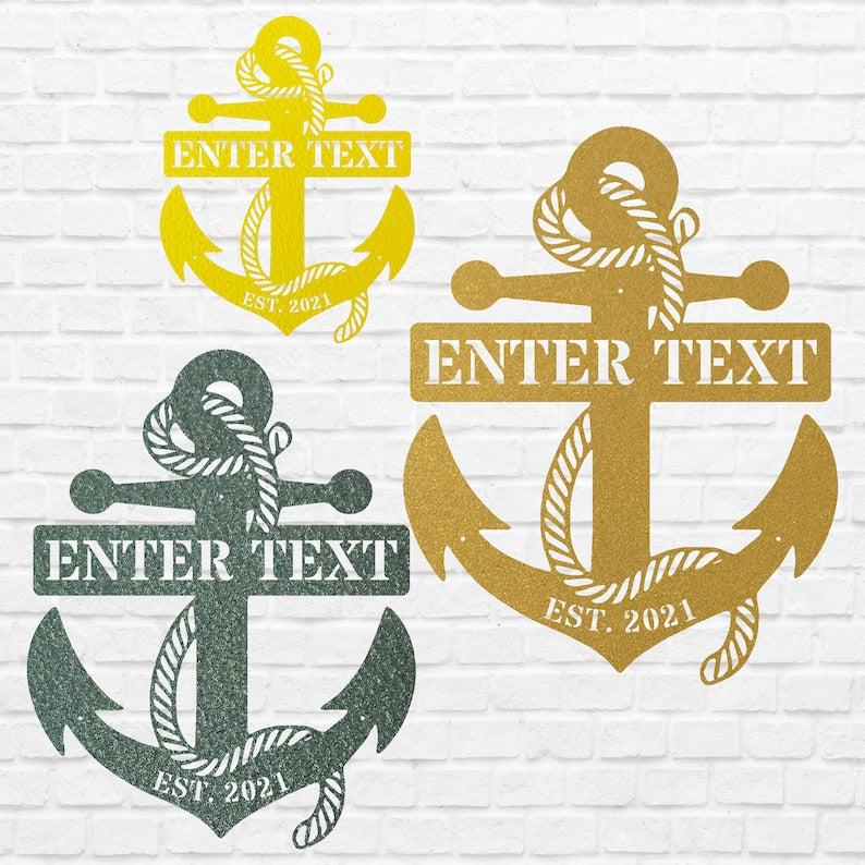Personalized Anchor Sign Black Metal Wall Art, Nautical Decor