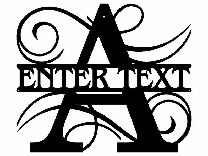 Split Monogram Name Sign, Custom Metal Sign
