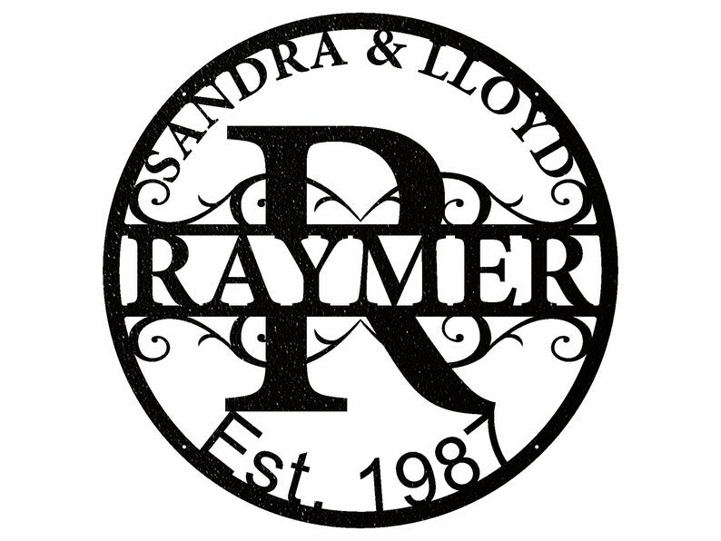 Circular Monogram Name Sign, Custom Metal Sign