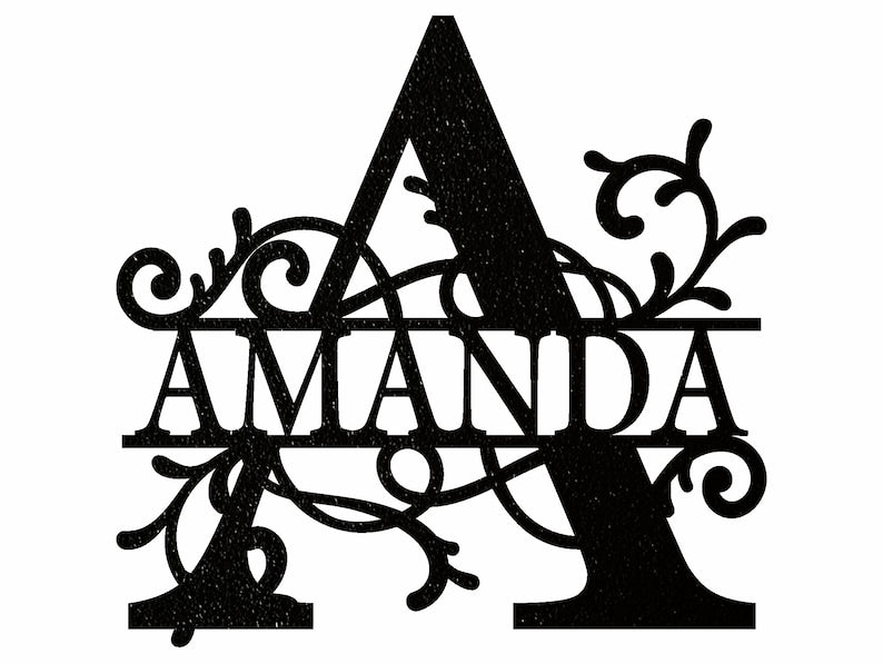 Custom Name Sign Black Metal Wall Art, Monogram Name Sign