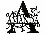 Custom Name Sign Black Metal Wall Art, Monogram Name Sign