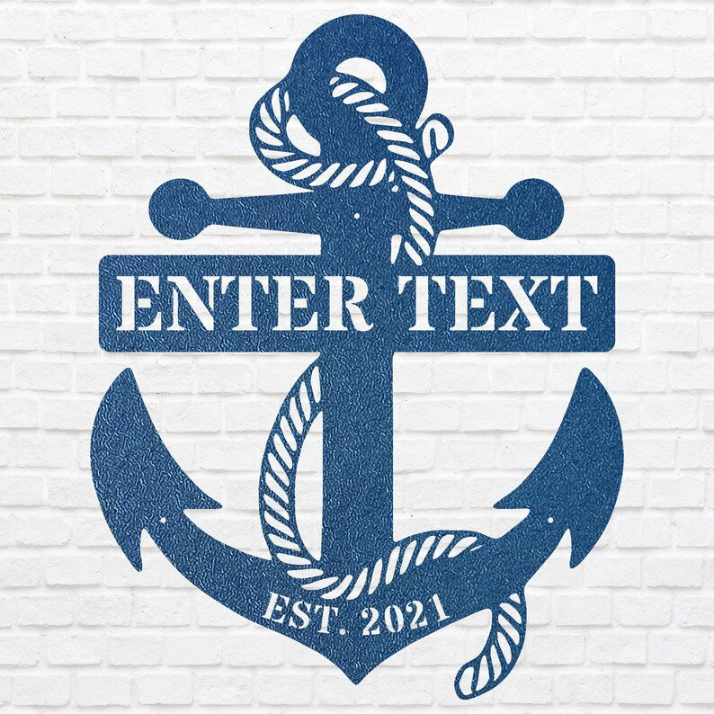 Personalized Anchor Sign Black Metal Wall Art, Nautical Decor