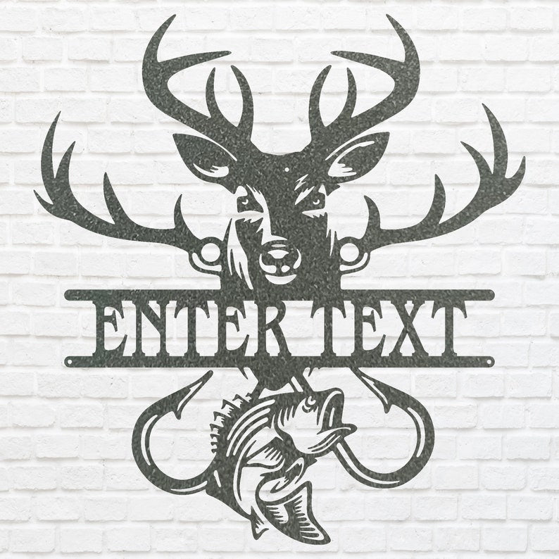 Custom Fish and Deer Front Door Sign, Outdoor Metal Sign