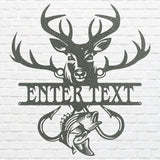 Custom Fish and Deer Front Door Sign, Outdoor Metal Sign