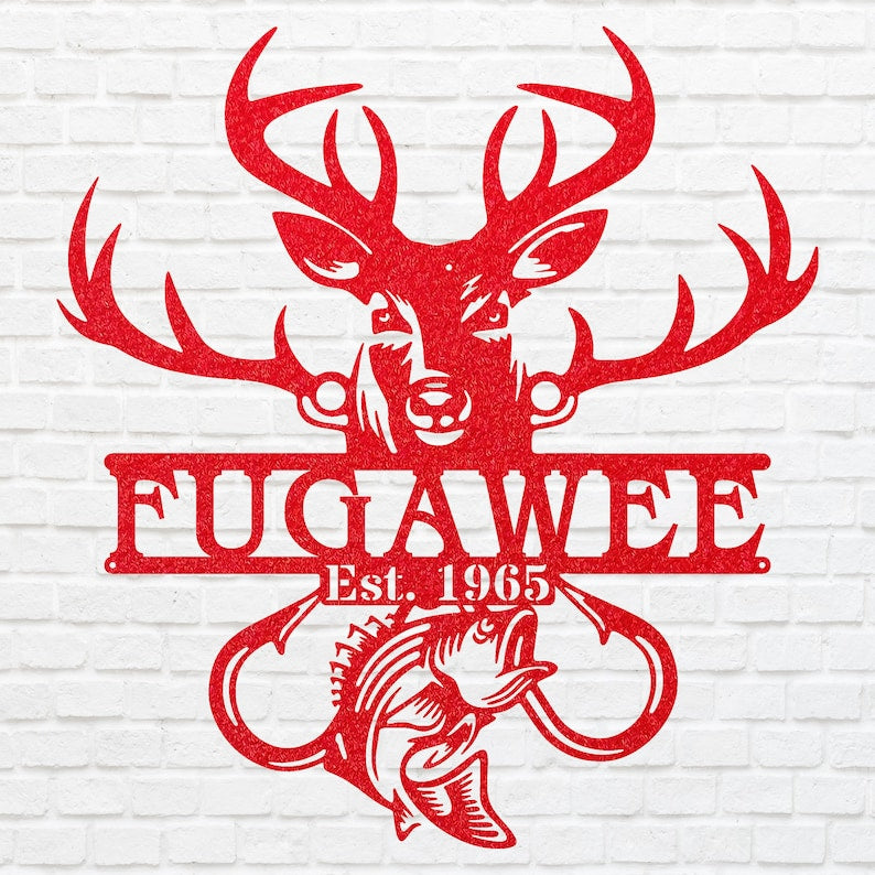 Custom Fish and Deer Metal Sign, Metal Wall Art