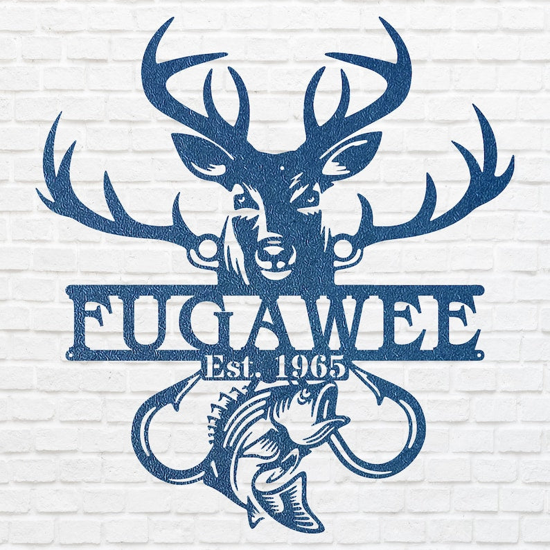 Custom Fish and Deer Metal Sign, Metal Wall Art