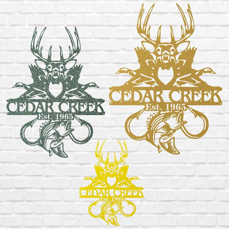 Personalized Fish and Deer Metal Wall Art, Duck Sign