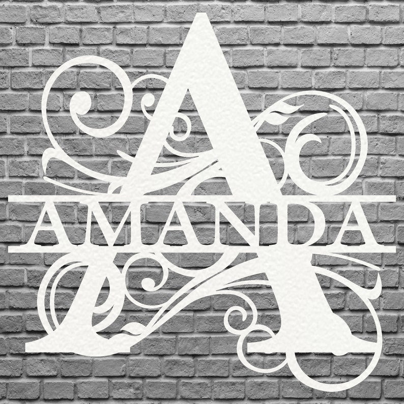 Split Monogram Metal Name Sign, Custom Name Sign