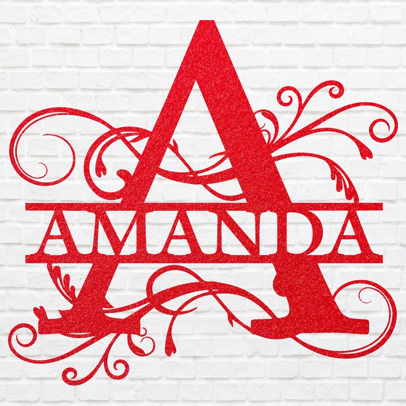 Split Letter Monogram Name Sign, Custom Metal Sign