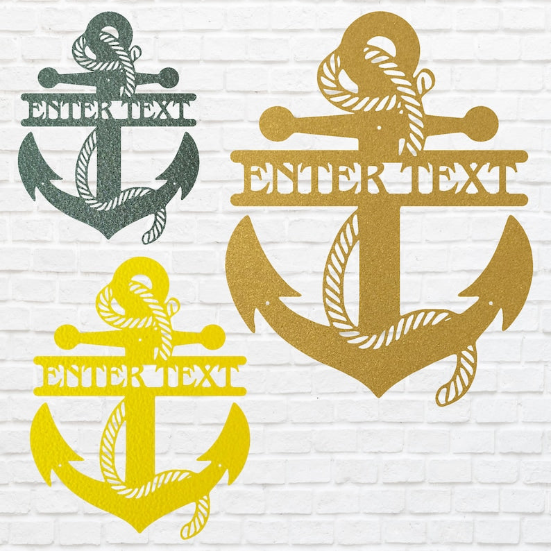 Custom Anchor Sign Black Metal Wall Art, Nautical Decor