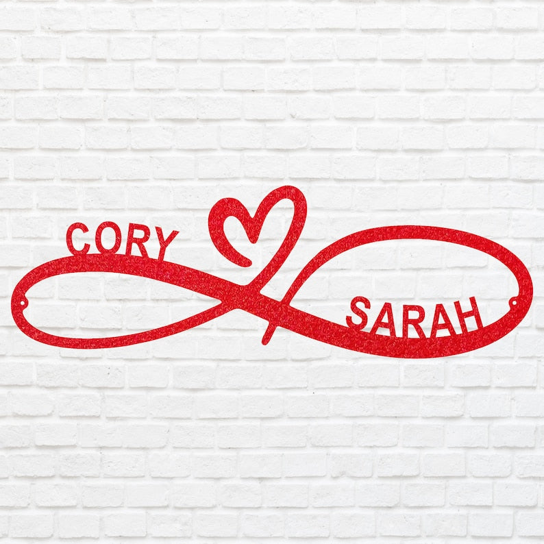 Custom Infinity Infinity Heart Metal Wall Art, Newlywed Gift
