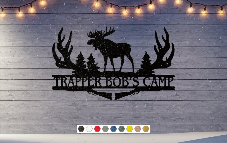 Moose with Antlers Metal Name Sign, Moose Gift