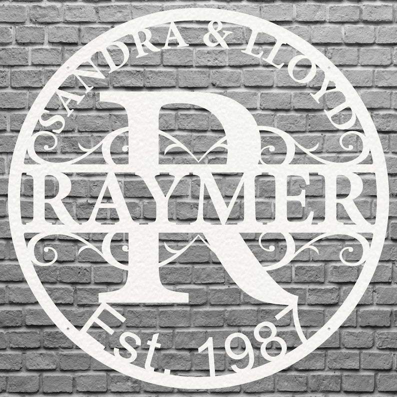 Circular Monogram Name Sign, Custom Metal Sign