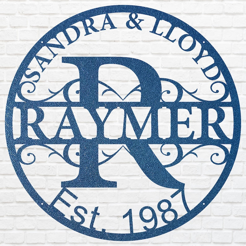 Circular Monogram Name Sign, Custom Metal Sign