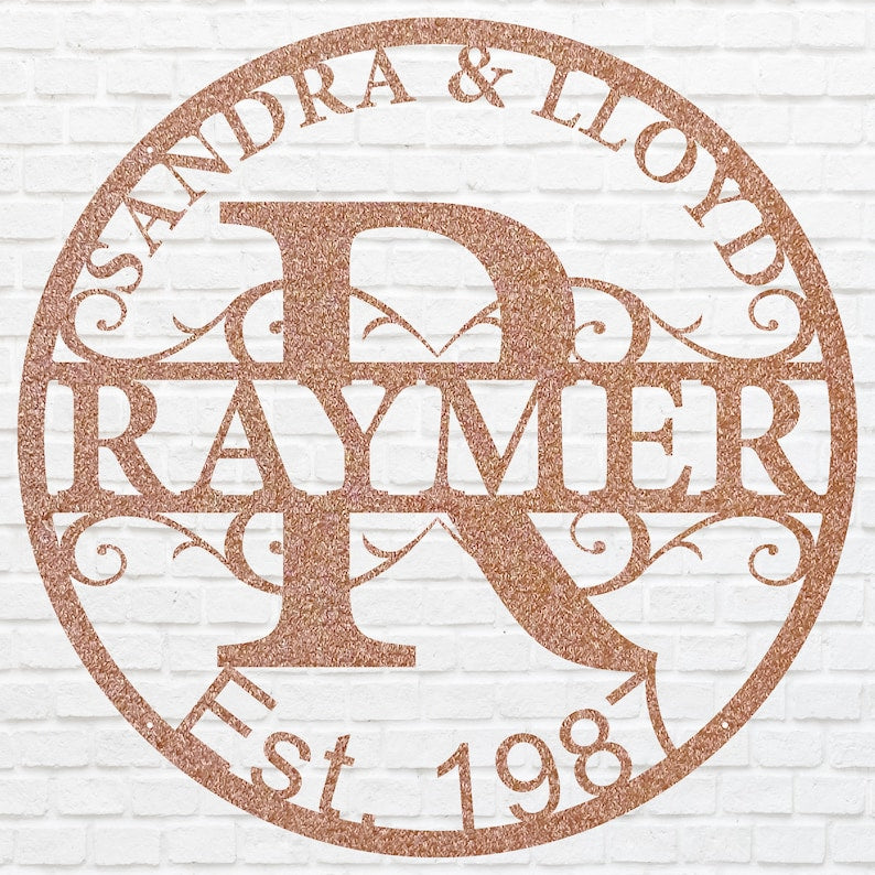 Circular Monogram Name Sign, Custom Metal Sign