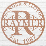 Circular Monogram Name Sign, Custom Metal Sign