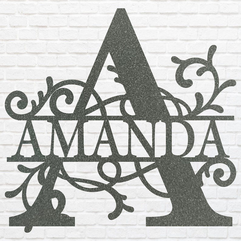 Custom Name Sign Black Metal Wall Art, Monogram Name Sign