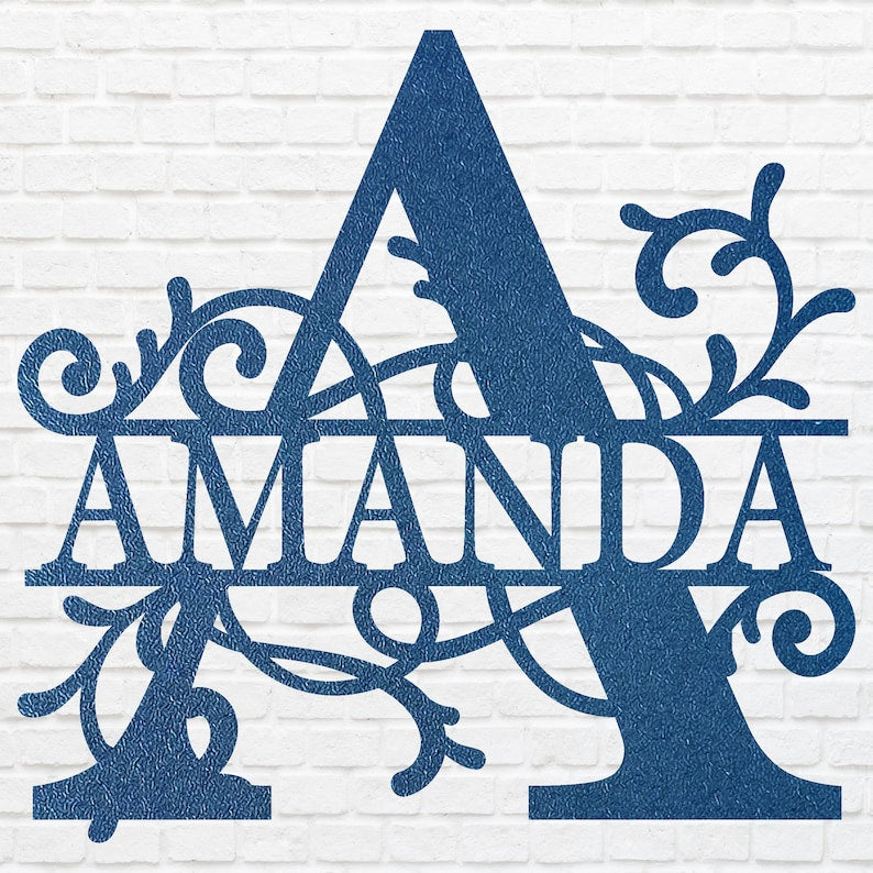 Custom Name Sign Black Metal Wall Art, Monogram Name Sign