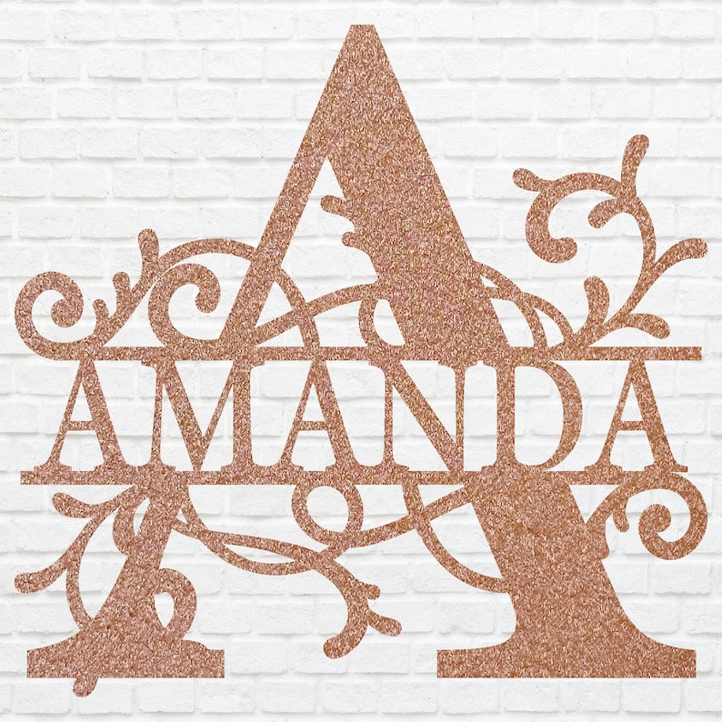 Custom Name Sign Black Metal Wall Art, Monogram Name Sign