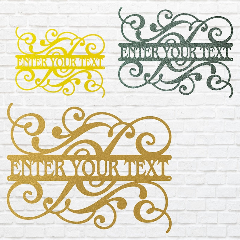 Custom Floral Sign Metal Wall Art, Split Monogram Sign