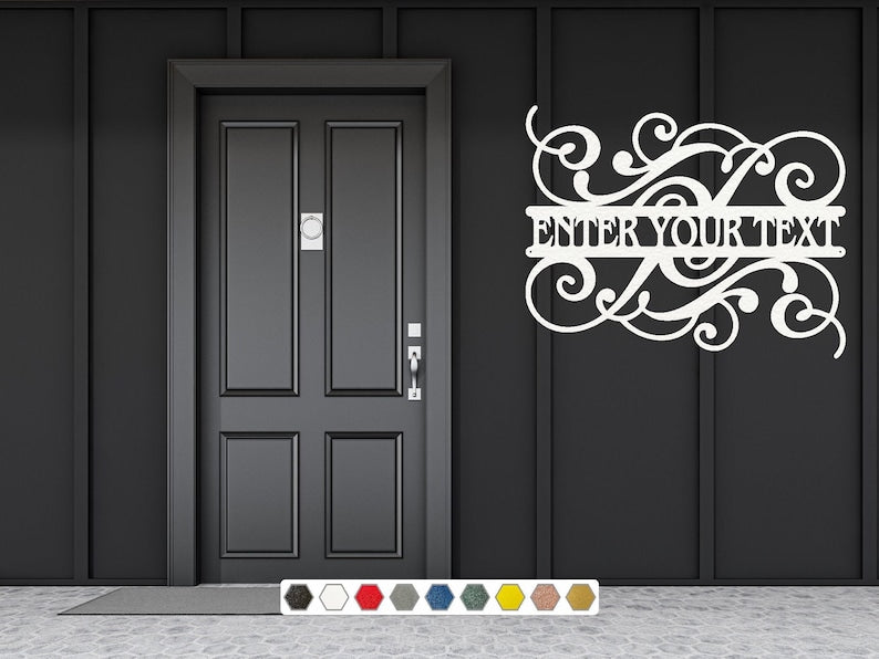 Custom Floral Sign Metal Wall Art, Split Monogram Sign