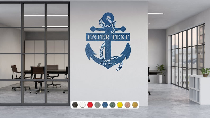 Personalized Anchor Sign Black Metal Wall Art, Nautical Decor