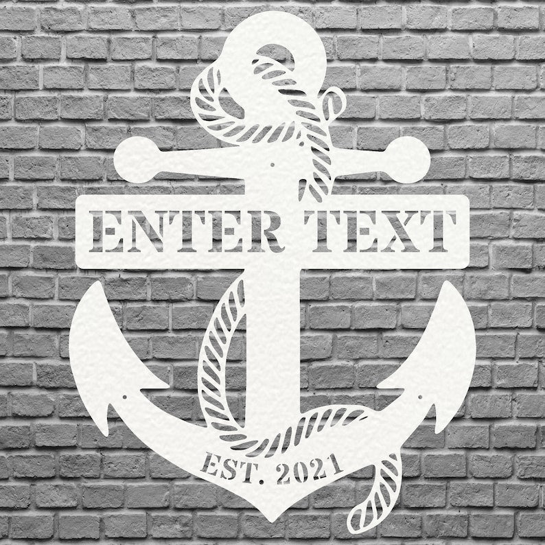 Personalized Anchor Sign Black Metal Wall Art, Nautical Decor