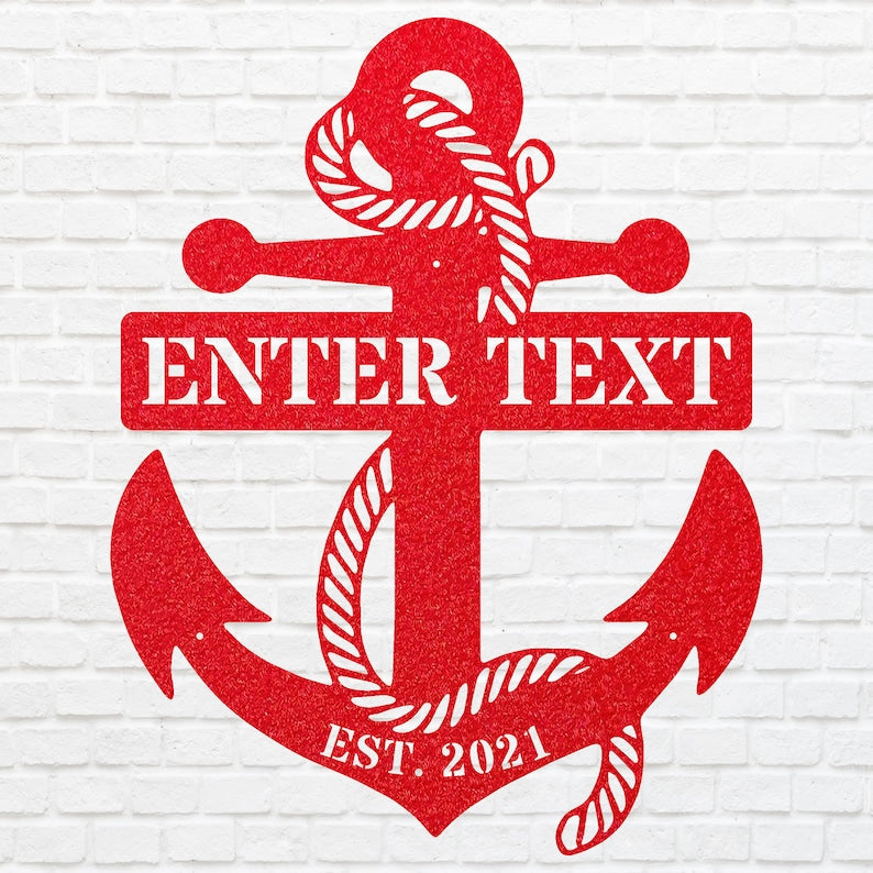 Personalized Anchor Sign Black Metal Wall Art, Nautical Decor