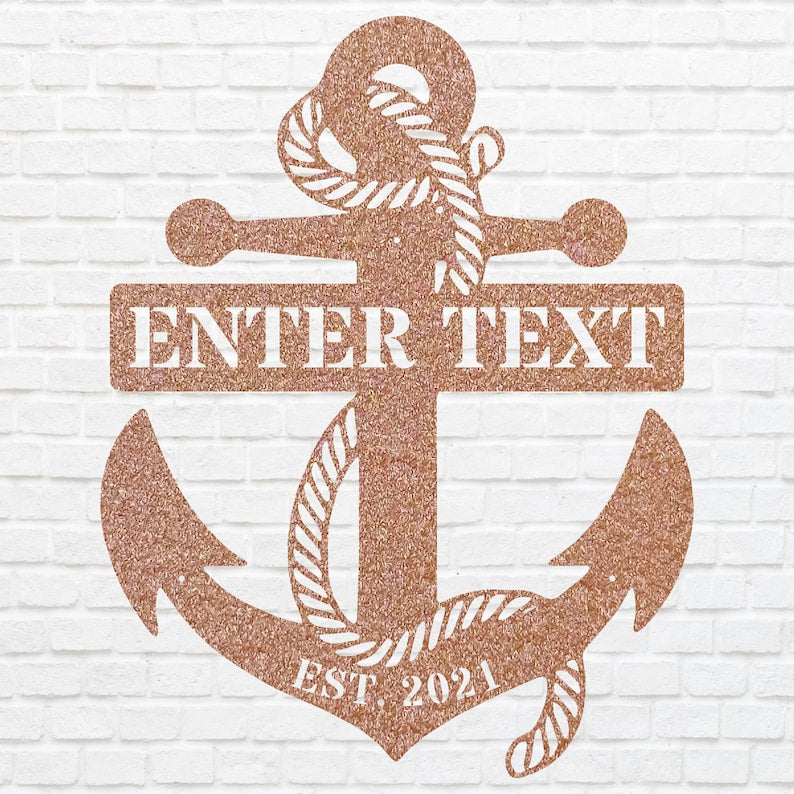 Personalized Anchor Sign Black Metal Wall Art, Nautical Decor