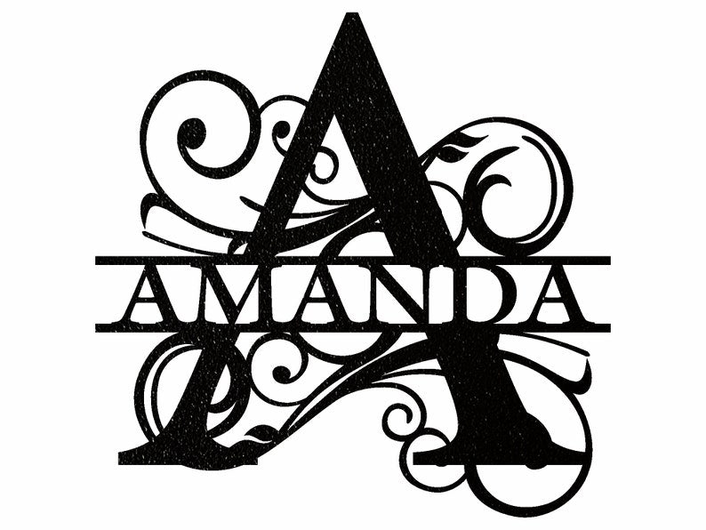 Split Monogram Metal Name Sign, Custom Name Sign