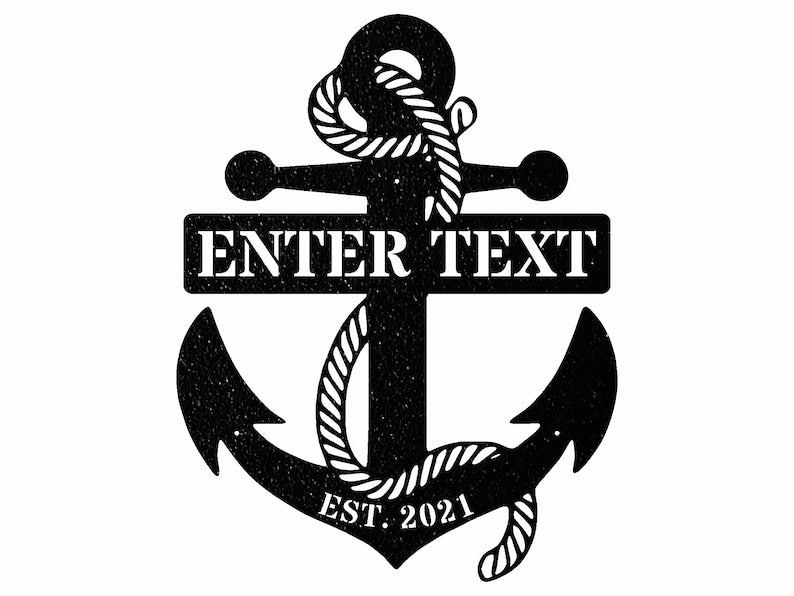 Personalized Anchor Sign Black Metal Wall Art, Nautical Decor
